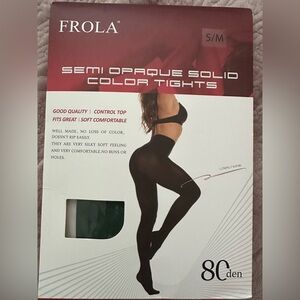 Green Opaque Solid Color Tights